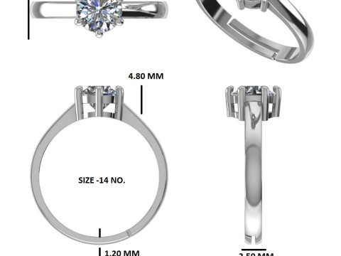 Printable 3D jewelry model of Solitaire Lady Ring with Diamond 3D Модель