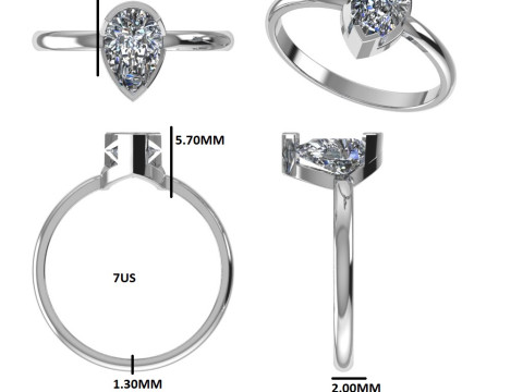 Printable 3D jewelry model of Solitaire Lady Ring with Diamond 3D 모델