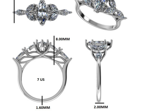Printable 3D jewelry model of Solitaire Lady Ring with Diamond Modelo 3D