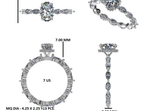 Printable 3D jewelry model of Solitaire Lady Ring with Diamond Model 3D