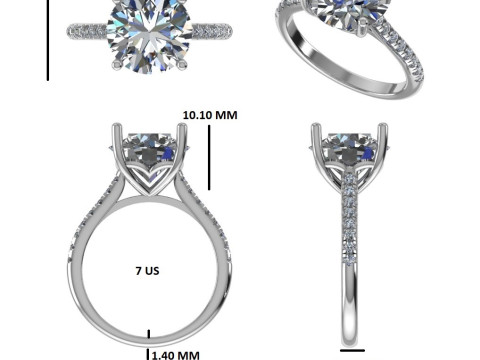 Printable 3D jewelry model of Solitaire Lady Ring with Diamond Modèle 3D