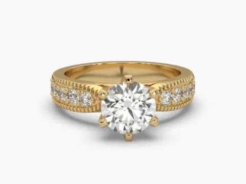 डायमंड के साथ सॉलिटेयर लेडी रिंग का प्रिंट करने योग्य 3डी आभूषण मॉडल 3D मॉडल