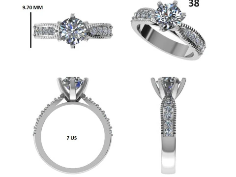 डायमंड के साथ सॉलिटेयर लेडी रिंग का प्रिंट करने योग्य 3डी आभूषण मॉडल 3D मॉडल