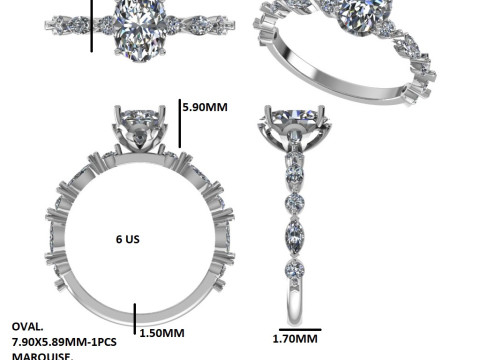 Printable 3D jewelry model of Solitaire Lady Ring with Diamond 3D 모델