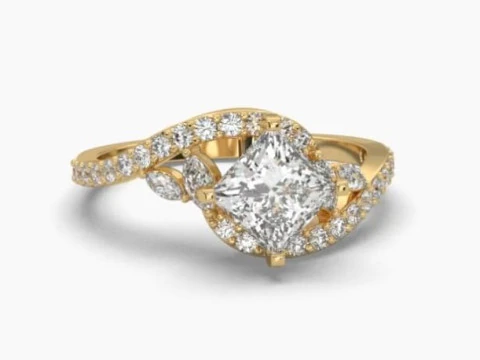 डायमंड के साथ सॉलिटेयर लेडी रिंग का प्रिंट करने योग्य 3डी आभूषण मॉडल 3D मॉडल