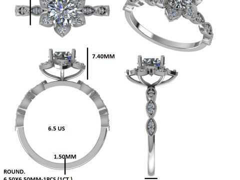 Printable 3D jewelry model of Solitaire Lady Ring with Diamond 3D Model