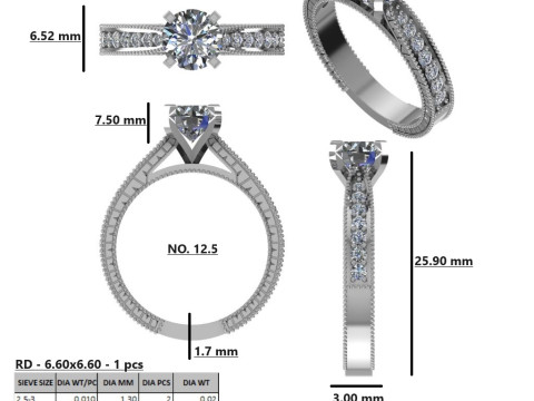 Printable 3D jewelry model of Solitaire Lady Ring with Diamond Modèle 3D