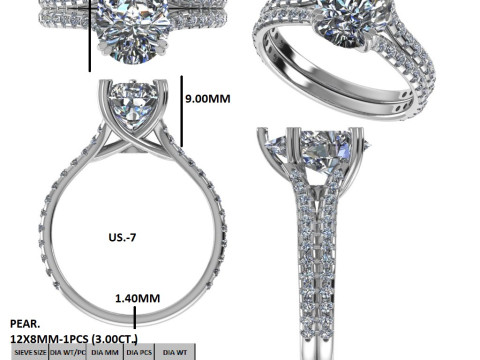Printable 3D jewelry model of Solitaire Lady Ring with Diamond Model 3D