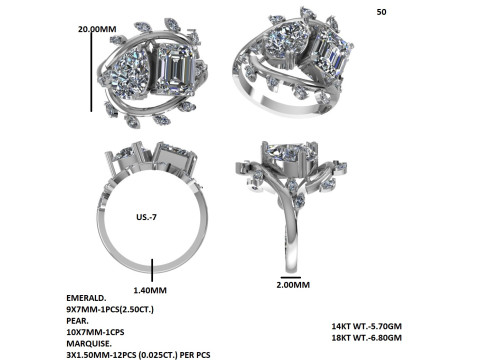 Printable 3D jewelry model of Solitaire Lady Ring with Diamond Modèle 3D