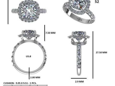 Printable 3D jewelry model of Solitaire Lady Ring with Diamond 3D Модель