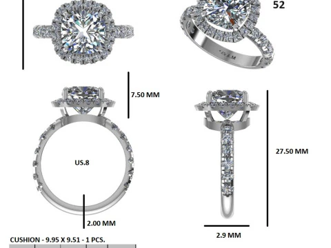 Printable 3D jewelry model of Solitaire Lady Ring with Diamond 3D Model