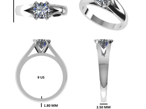 Printable 3D jewelry model of Solitaire Lady Ring with Diamond 3D 모델
