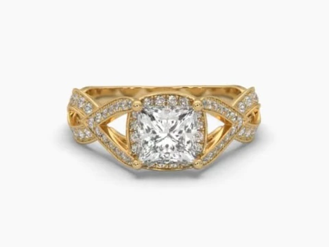 Model perhiasan 3D yang dapat dicetak dari Solitaire Lady Ring dengan Berlian Model 3D