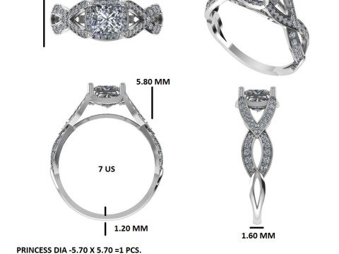 Printable 3D jewelry model of Solitaire Lady Ring with Diamond 3D Model