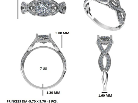 Printable 3D jewelry model of Solitaire Lady Ring with Diamond 3D Model