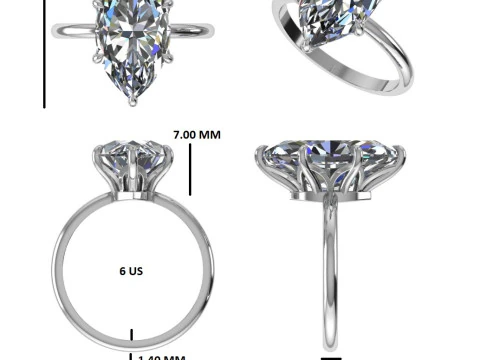 Printable 3D jewelry model of Solitaire Lady Ring with Diamond 3D Model