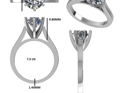 Printable 3D jewelry model of Solitaire Lady Ring with Diamond 3D Model
