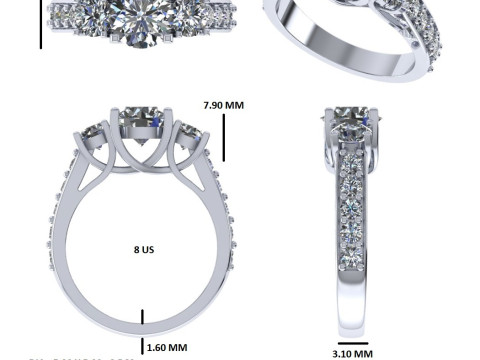 Printable 3D jewelry model of Solitaire Lady Ring with Diamond Model 3D