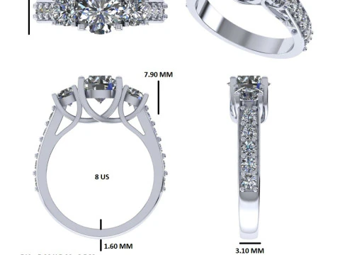Printable 3D jewelry model of Solitaire Lady Ring with Diamond 3D Model