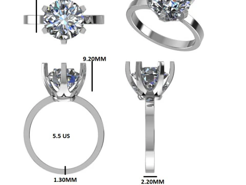 Printable 3D jewelry model of Solitaire Lady Ring with Diamond 3D Model