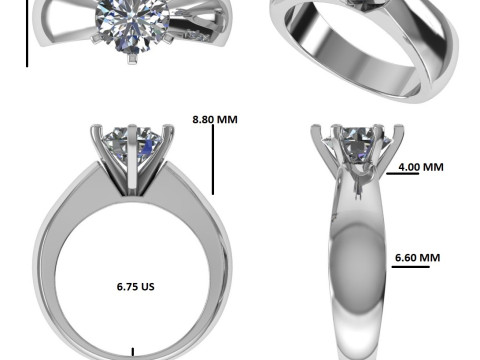 Printable 3D jewelry model of Solitaire Lady Ring with Diamond Modello 3D