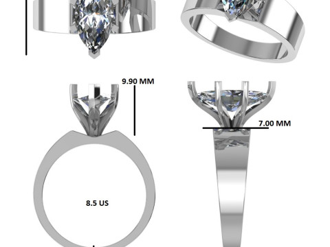 Printable 3D jewelry model of Solitaire Lady Ring with Diamond 3D Model