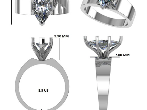 Printable 3D jewelry model of Solitaire Lady Ring with Diamond 3D Model