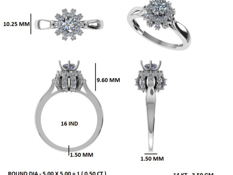 Printable 3D jewelry model of Solitaire Lady Ring with Diamond Modello 3D
