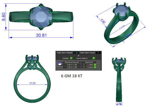 Printable 3D jewelry model of Solitaire Lady Ring with Diamond 3D Model
