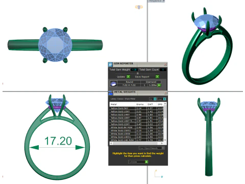 Model biżuterii 3D do druku z pierścionkiem Solitaire Lady z diamentem Model 3D