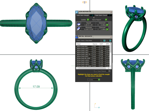 Printable 3D jewelry model of Solitaire Lady Ring with Diamond Model 3D