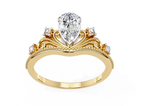 Druckbares 3D-Schmuckmodell eines Solit&auml;r-Damenrings mit Diamant 3D Modell