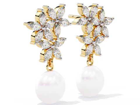 Printable 3D Jewelry design of Earrings with diamonds 3D Model