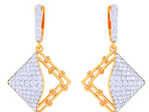 Dise&ntilde;o de joyer&iacute;a 3D imprimible de pendientes con diamantes. Modelo 3D