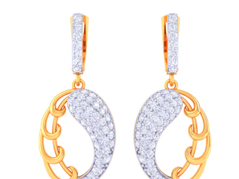 ダイヤモンド付きイヤリングの印刷可能な 3D ジュエリー デザイン 3Dモデル