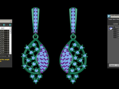 Printable 3D Jewelry design of Earrings with diamonds 3D Модель