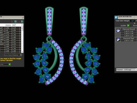 Printable 3D Jewelry design of Earrings with diamonds 3D Модель