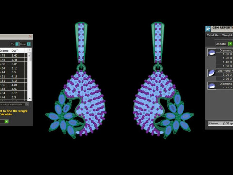 Printable 3D Jewelry design of Earrings with diamonds Model 3D