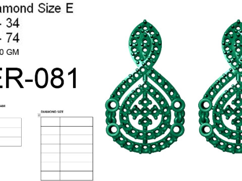 Printable 3D Jewelry design of Earrings with diamonds Modèle 3D