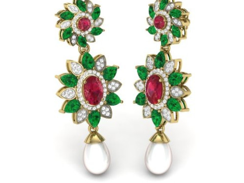 Printable 3D Jewelry design of Earrings with diamonds Model 3D