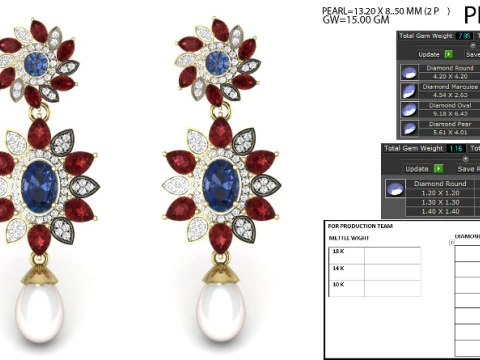 Printable 3D Jewelry design of Earrings with diamonds 3D Model