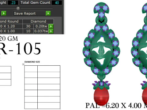 Printable 3D Jewelry design of Earrings with diamonds 3D Model