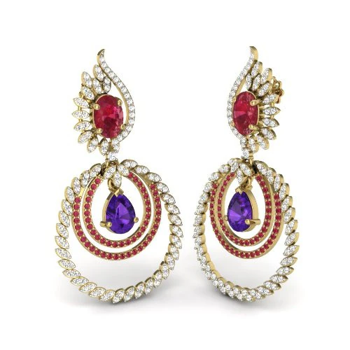 Printable 3D Jewelry design of Earrings with diamonds 3D Model .c4d .max .obj .3ds .fbx .stl .blend 