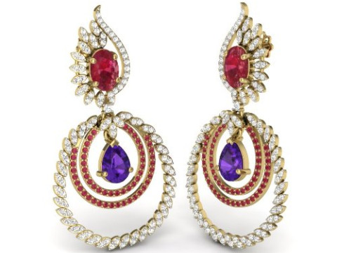 Printable 3D Jewelry design of Earrings with diamonds 3D 模型