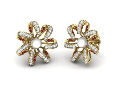 Printable 3D Jewelry design of Earrings with diamonds 3D Model