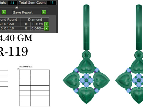 Printable 3D Jewelry design of Earrings with diamonds Modelo 3D