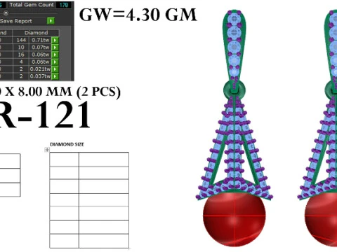 Printable 3D Jewelry design of Earrings with diamonds 3D Model