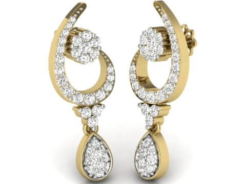 다이아몬드가 박힌 귀걸이의 인쇄 가능한 3D 주얼리 디자인 3D 모델