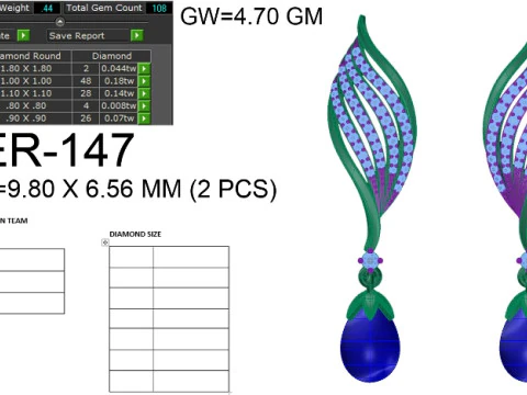 Printable 3D Jewelry design of Earrings with diamonds 3D Model