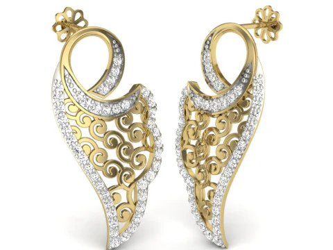 Diseño de joyería 3D imprimible de pendientes con diamantes. Modelo 3D